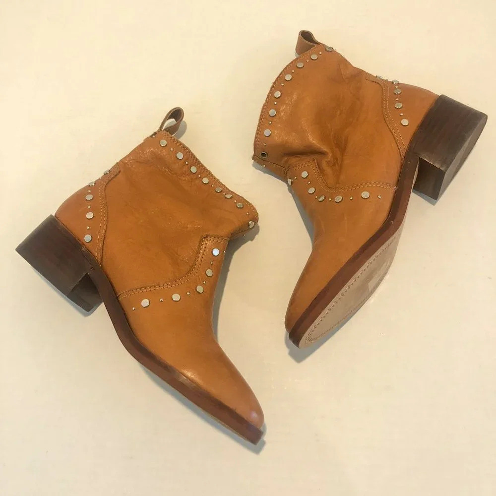 Dolce Vita 100% Leather Western Embellished Tan Cognac Ankle Booties Women's 5.5 - Picture 5 of 10